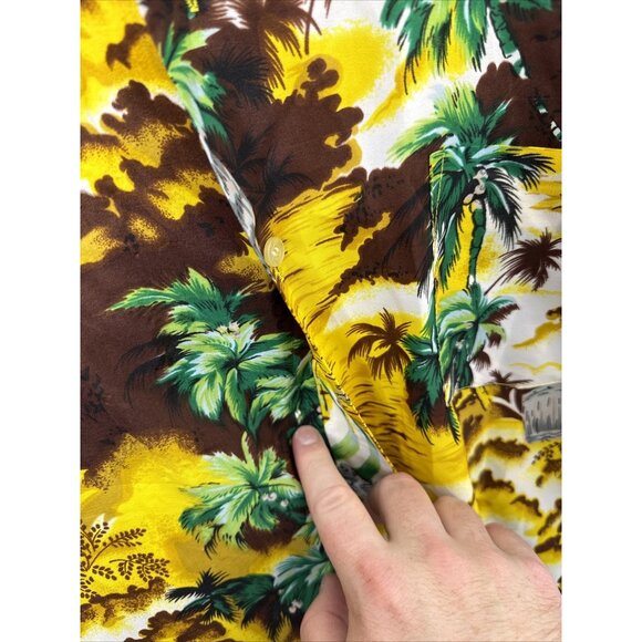Vintage 70s Woolcrest Men L Disco Hawaiian Shirt Yellow Hipster - Picture 4 of 7